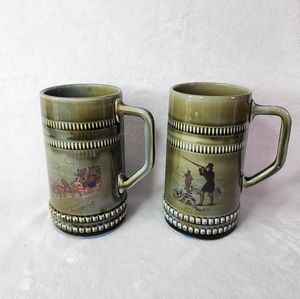 Vintage Wade Irish Porcelain Stagecoach and Bird hunters Mugs Stein